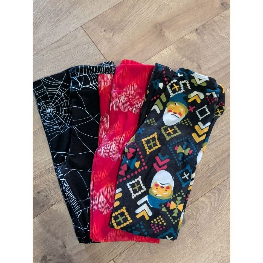 LuLaRoe Kids L/XL Leggings 3 Pair- Spider Webs, Hearts, Santa